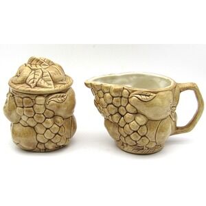 Fun Studio Ceramics Creamer and Sugar Fruit Design Marked JH '73